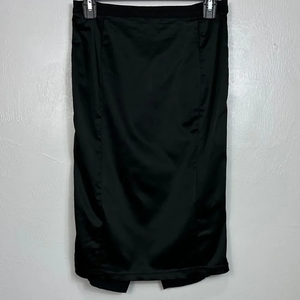D&G Dolce & Gabbana Black Mixed Media Skirt Satin Front Mesh Back Size M